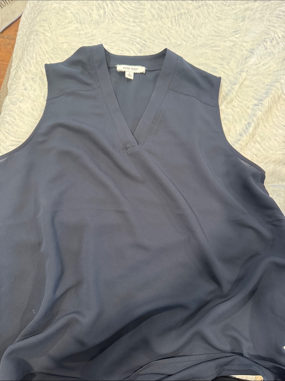 Nine West Deep Navy V-Neck Sleeveless Blouse